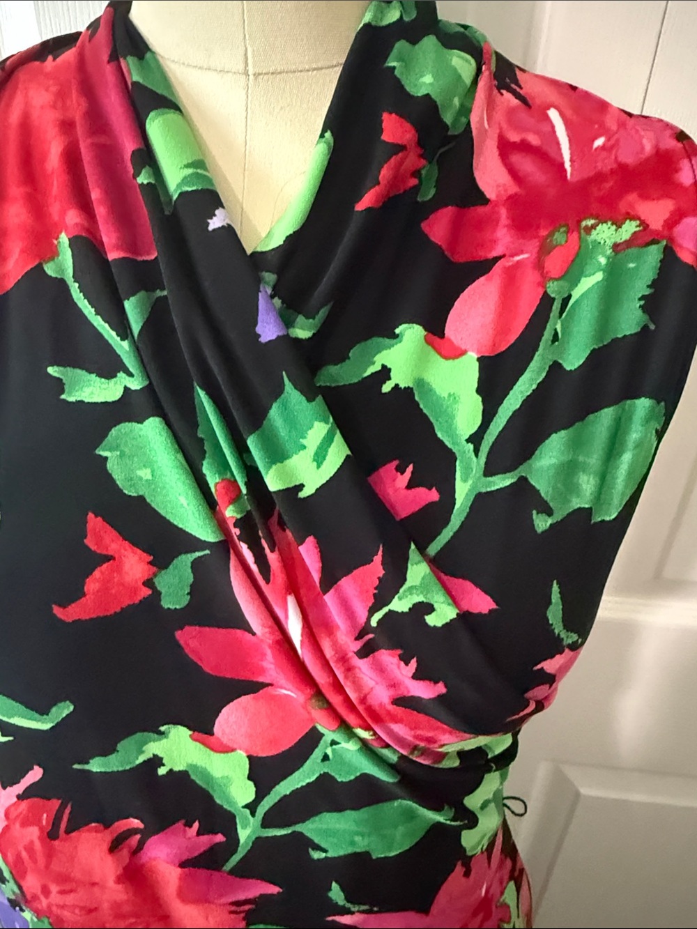 Lauren Ralph Lauren Black Dress with Purple, Green & Red Floral Print - Picture 3 of 4